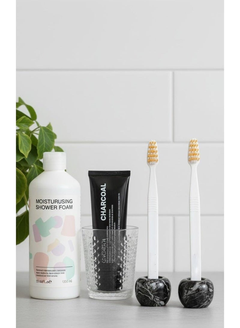 SPESHSTONES Mini Toothbrush Holders for Bathrooms 1.2 Inch Black Marble Tooth Brush Holder Set of 2 for Bathroom Organizer and Storage Accessories, Gifts, Sink & Vanity Decor - Image 4